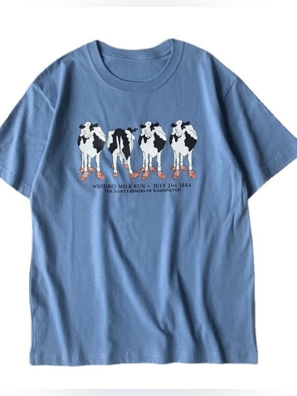 Vintage Blue Graphic Cow Tee - Whidbey Milk Run